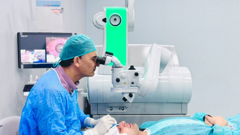 Patient undergoing SMILE Pro eye surgery with ZEISS VisuMax 800 laser in Peshawar, Pakistan